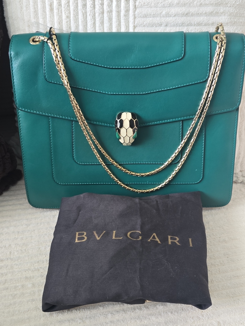 Bvlgari Serpenti Forever Bag in Green Teal with Purple Interior